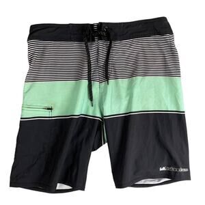 Island Daze Mens Size 30 Board Shorts Black Green Polyester Stretch